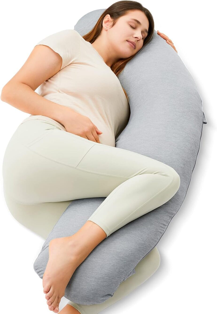 Momcozy J Shaped Cooling Pregnancy Pillow, Maternity Pillow for Sleeping
